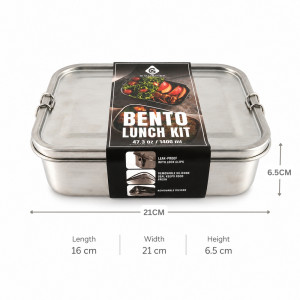 Sturdy Pick Lunch Box Designed for Meal Prep &amp; On-the-Go Dining – Stainless Steel (H-6.5, W-21, L-16 CM)
