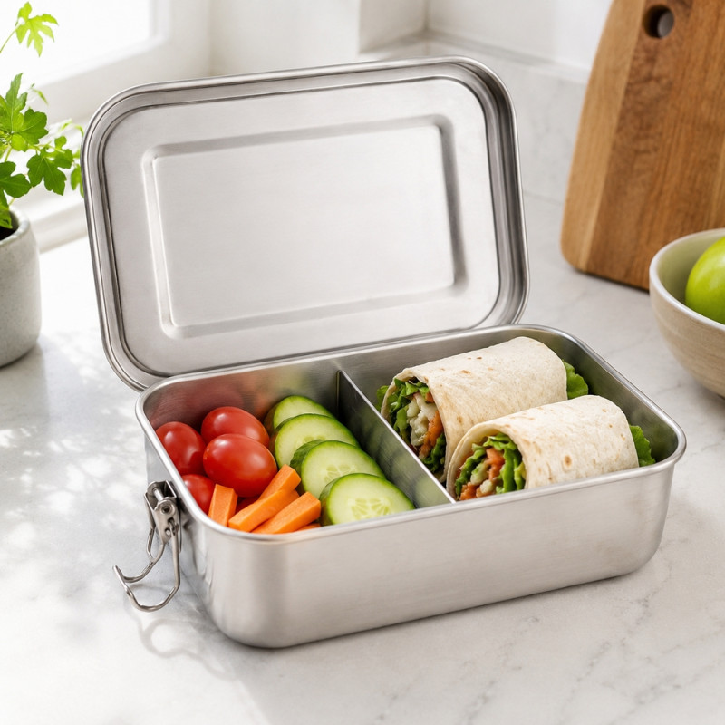 Sturdy Pick Lunch Box Designed for Meal Prep &amp; On-the-Go Dining – Stainless Steel (H-6.5, W-21, L-16 CM)