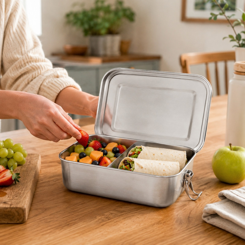 Sturdy Pick Lunch Box Designed for Meal Prep &amp; On-the-Go Dining – Stainless Steel (H-6.5, W-21, L-16 CM)