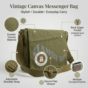 Men’s Heritage Canvas Messenger Bag – Olive Green (32cm) Men’s Heritage Canvas Messenger Bag – Olive Green (32cm)