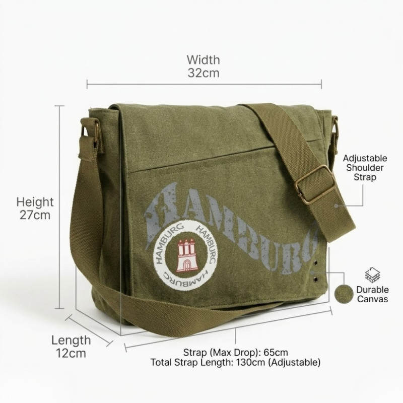 Men’s Heritage Canvas Messenger Bag – Olive Green (32cm)