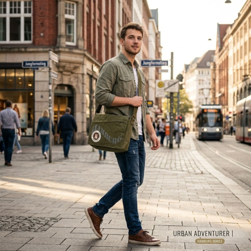 Men’s Heritage Canvas Messenger Bag – Olive Green (32cm)