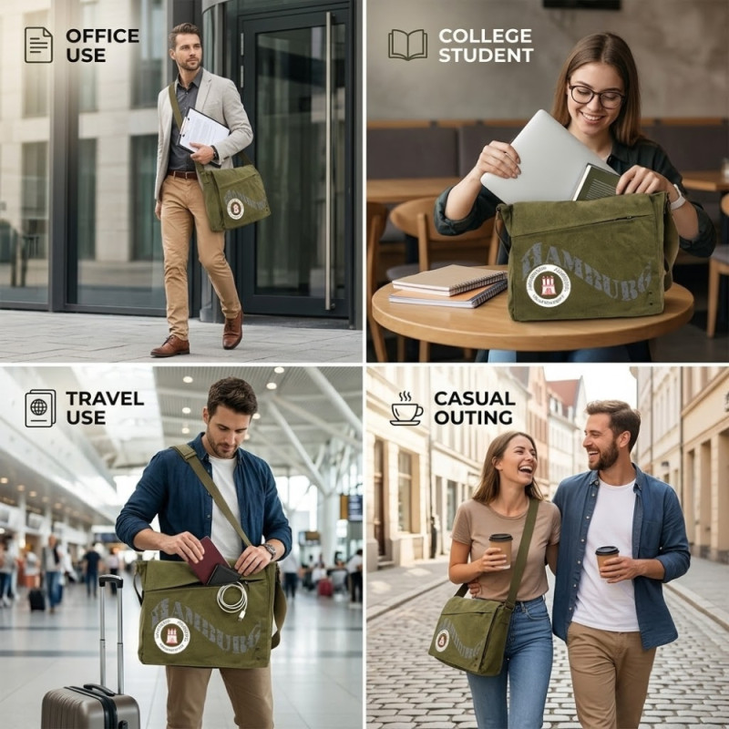 Men’s Heritage Canvas Messenger Bag – Olive Green (32cm)