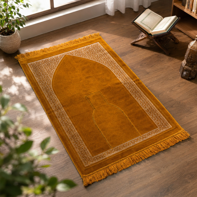 Coral Bright Prayer Mat Designed for Spiritual Practice & Comfort – Orange (H-110 x W-70 CM)
