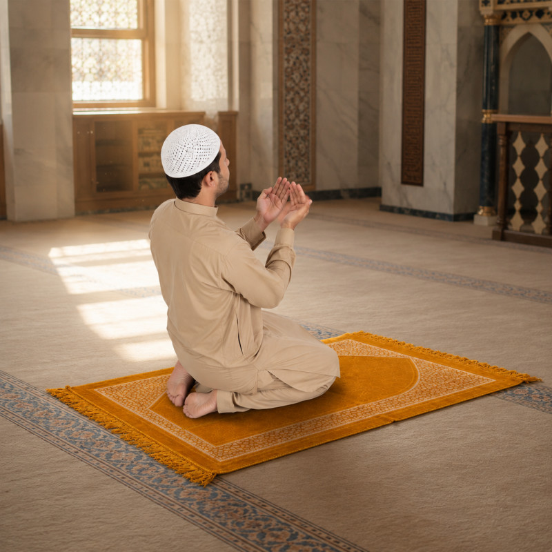 Coral Bright Prayer Mat Designed for Spiritual Practice & Comfort – Orange (H-110 x W-70 CM)