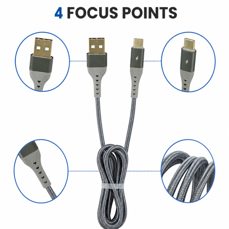 Silver Mist Charging Cable Designed for Seamless Device Connectivity – Grey (L-100 CM)