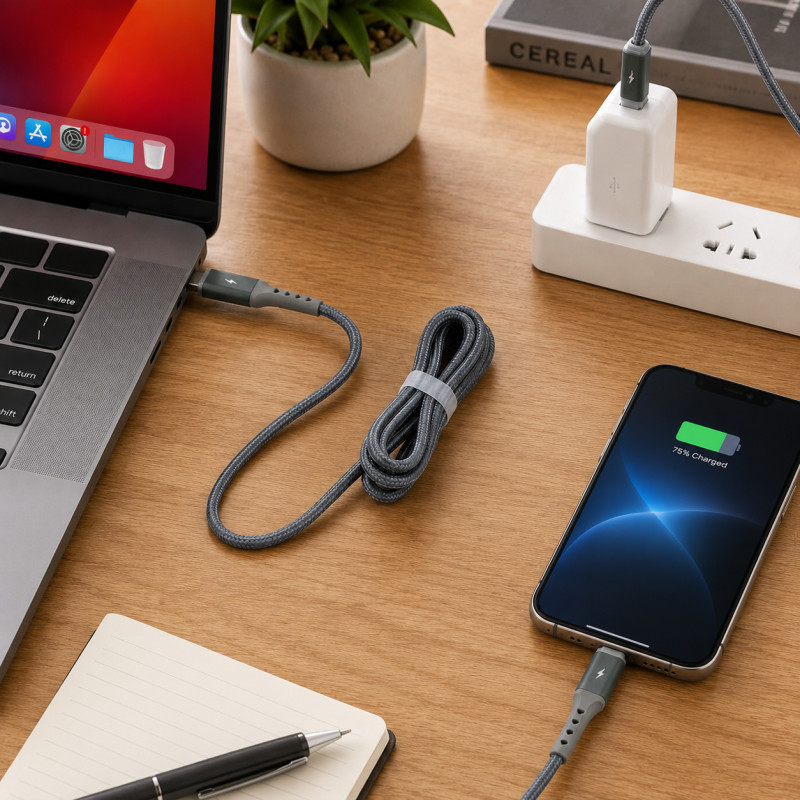 Silver Mist Charging Cable Designed for Seamless Device Connectivity – Grey (L-100 CM)