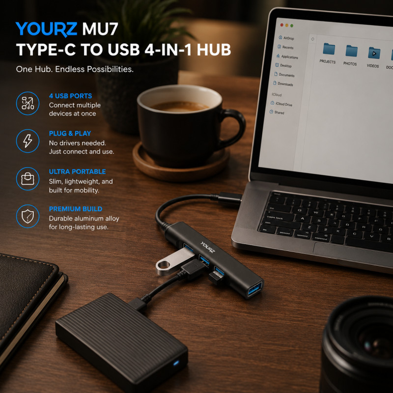Fresh Shield USB Hub Designed for Seamless Device Connectivity – Black (H-84, W-17, L-15 MM)