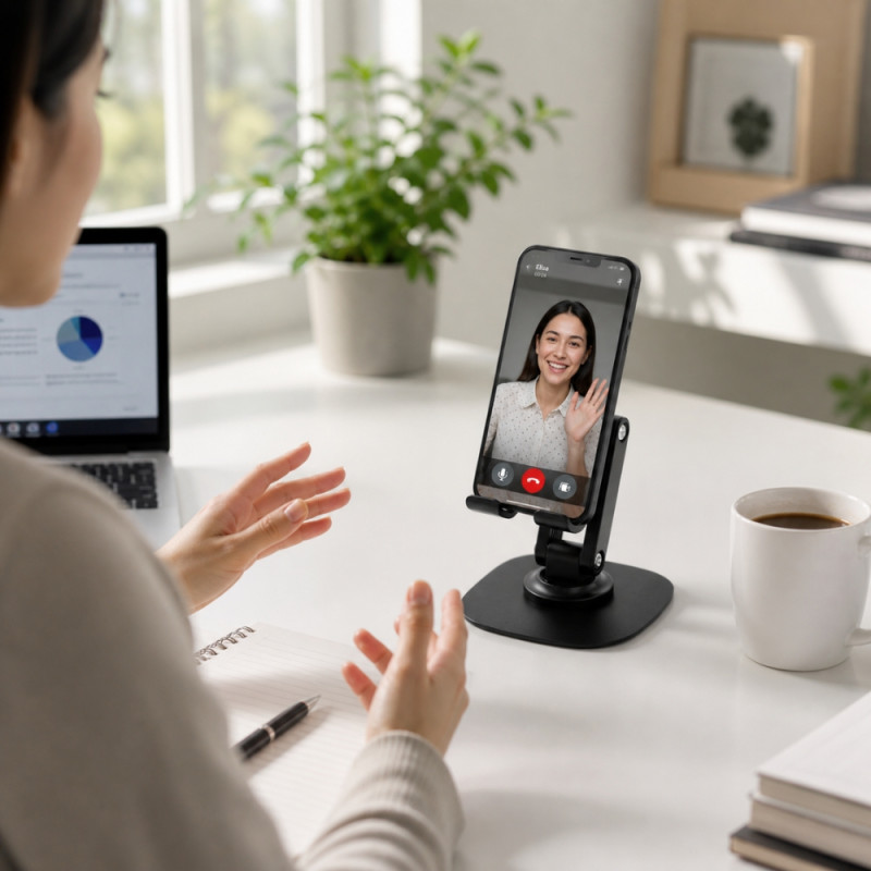 YOURZ Adjustable 360° Rotating Phone Stand – Foldable Black (9.5x6cm)