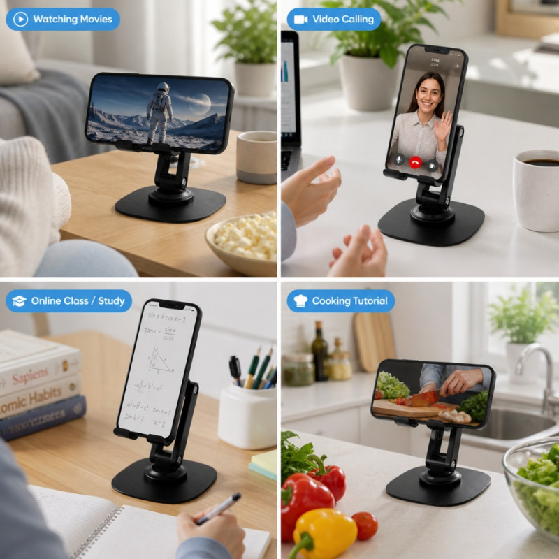 YOURZ Adjustable 360° Rotating Phone Stand – Foldable Black (9.5x6cm)