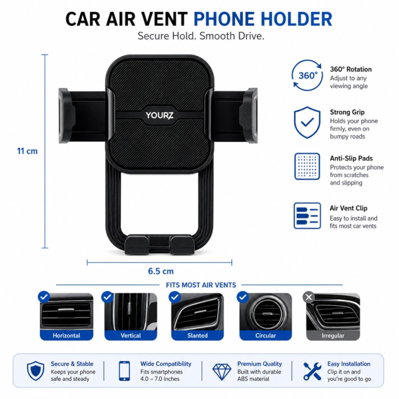 YOURZ Dashboard Car Phone Holder Mount – Black (11x6.5cm)