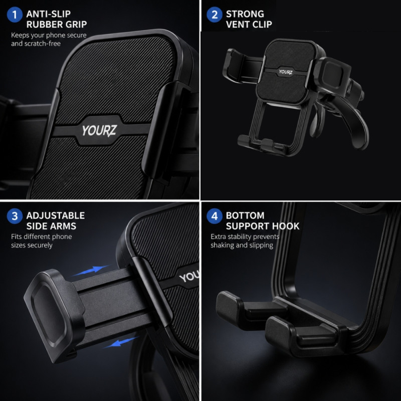 YOURZ Dashboard Car Phone Holder Mount – Black (11x6.5cm)