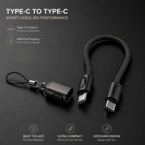 Portable USB-C to USB-C Keychain Cable – 60W/66W Fast Charging – Black Portable USB-C to USB-C Keychain Cable – 60W/66W Fast Charging – Black