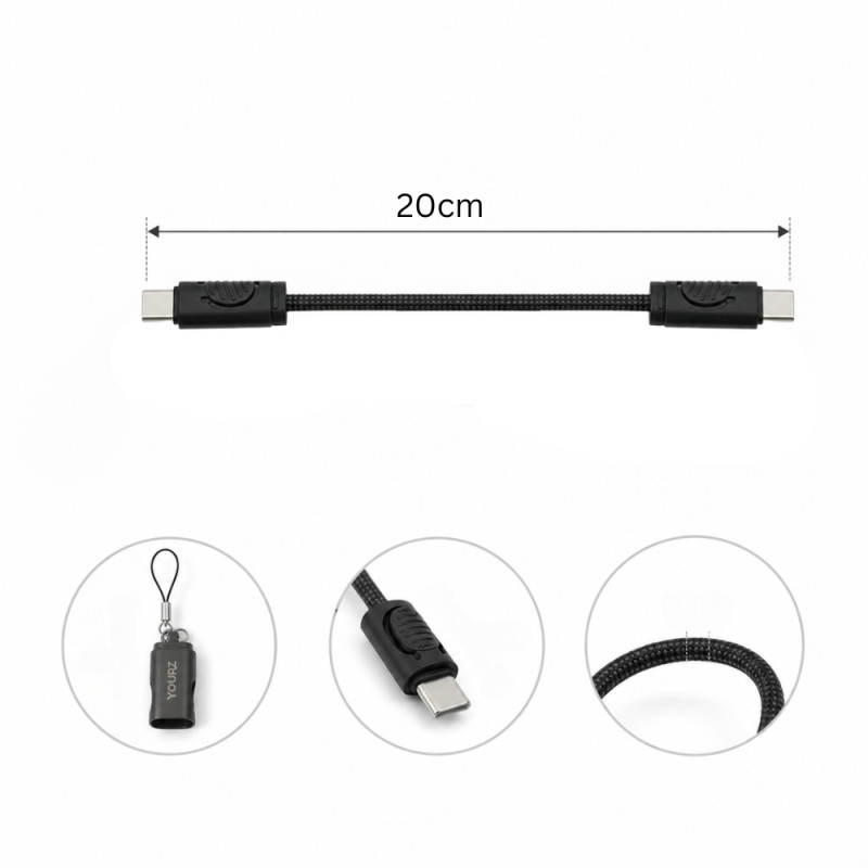 Portable USB-C to USB-C Keychain Cable – 60W/66W Fast Charging – Black