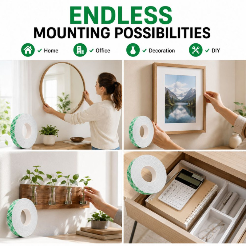 Sage Style Foam Mounting Tape Designed for Sealing &amp; Repair Solutions – Green (W-18 MM, T-1 MM)