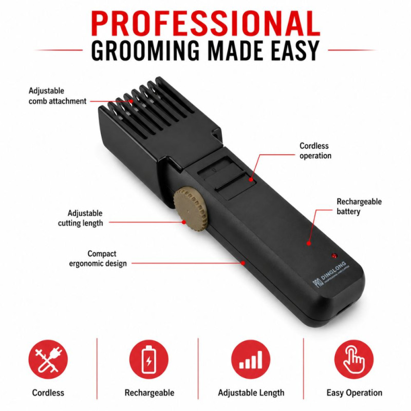 Sleek Shadow Rechargeable Hair Trimmer Designed for Precision Grooming &amp; Style – Black (H-16, W-3.5 CM)