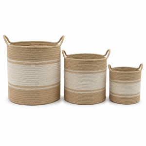 Botanical set of three natural jute and cotton braided storage baskets – Gray Orange &,Beige (3PCS) Botanical set of three natural jute and cotton braided storage baskets – Gray Orange &,Beige (3PCS)