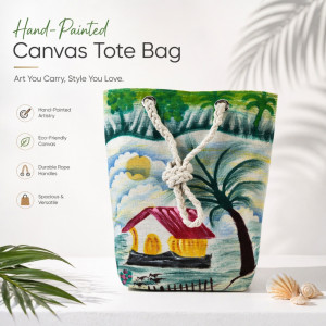 Island Escape" Tropical Scene Tote Bag – Multi-Color (33cm) Island Escape" Tropical Scene Tote Bag – Multi-Color (33cm)