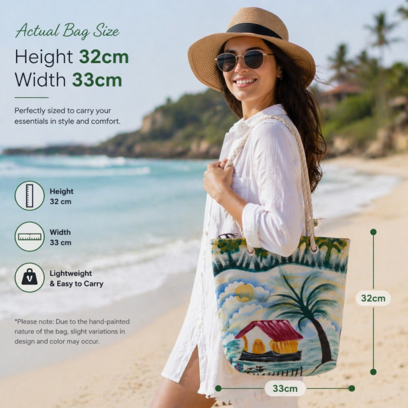 Island Escape" Tropical Scene Tote Bag – Multi-Color (33cm)