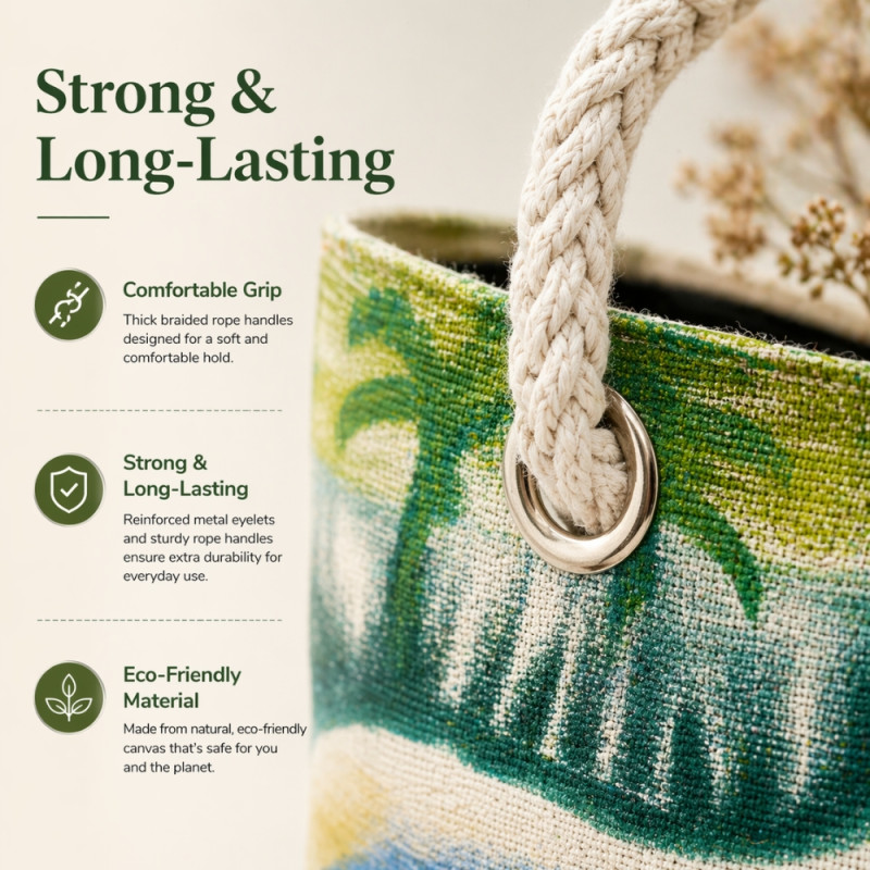 Island Escape" Tropical Scene Tote Bag – Multi-Color (33cm)