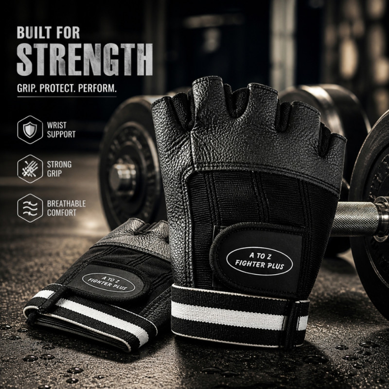 Professional Half-Finger Gym &amp; Weightlifting Gloves – Black (16x11cm)