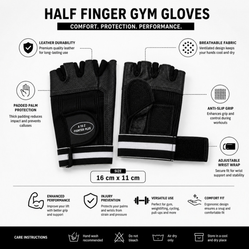 Professional Half-Finger Gym &amp; Weightlifting Gloves – Black (16x11cm)