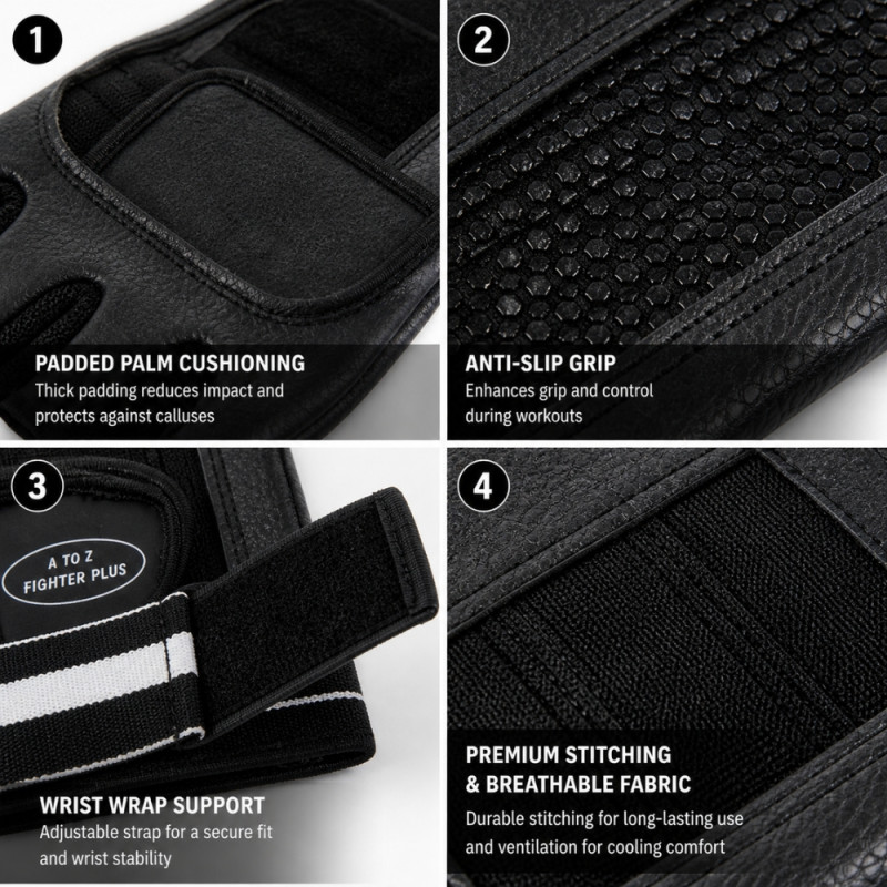 Professional Half-Finger Gym &amp; Weightlifting Gloves – Black (16x11cm)