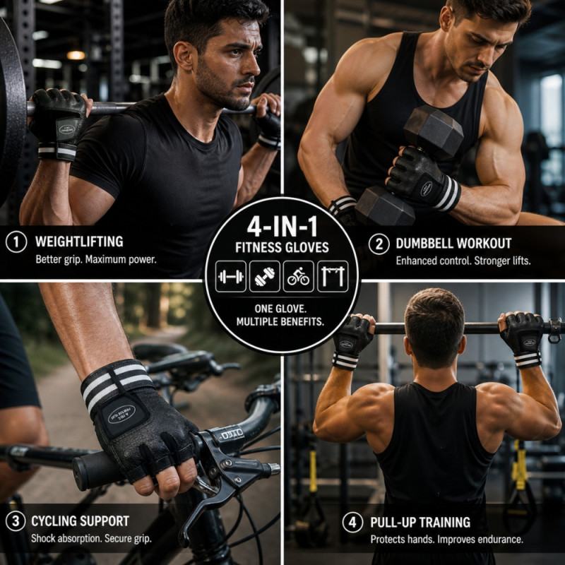 Professional Half-Finger Gym &amp; Weightlifting Gloves – Black (16x11cm)