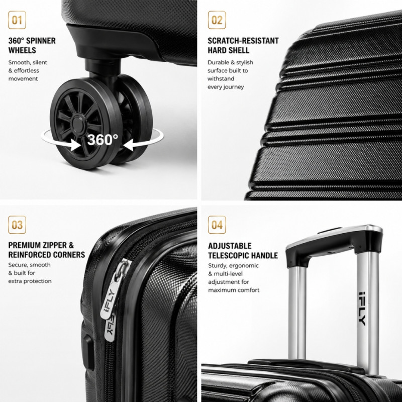 iFLY Spectre Versus Hardside Spinner Trolley – Black (24 x 16.5 x 11.5 inch)