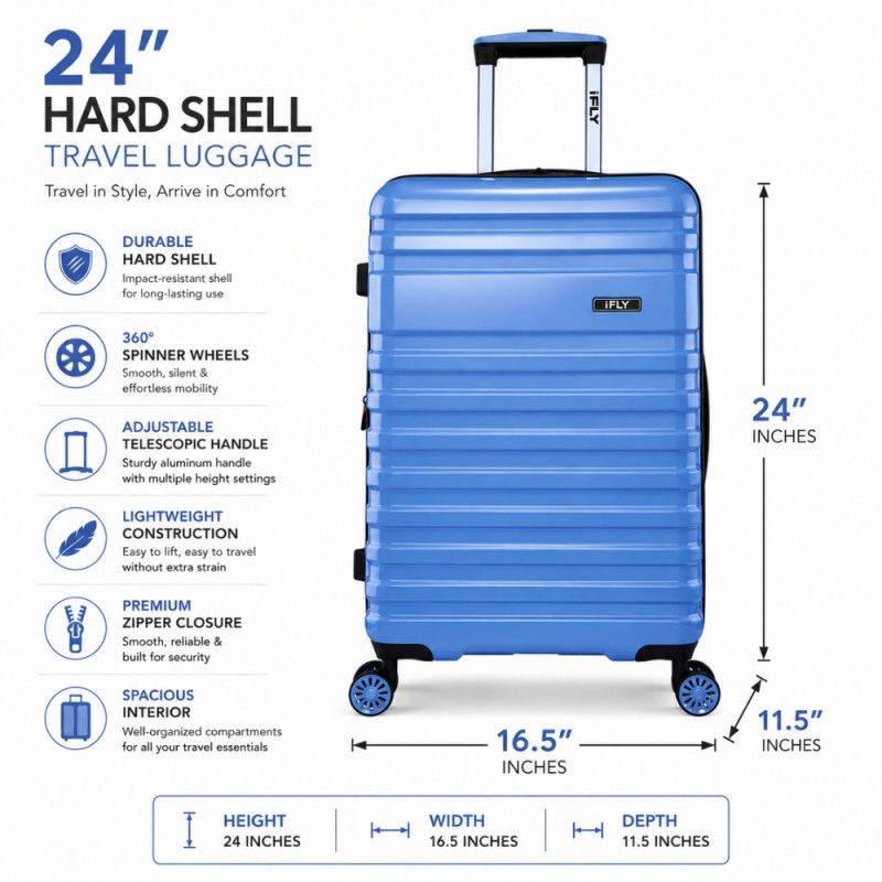 iFLY Spectre Versus Hardside Spinner Trolley – Black & Blue (24 x 16.5 x 11.5 inch)