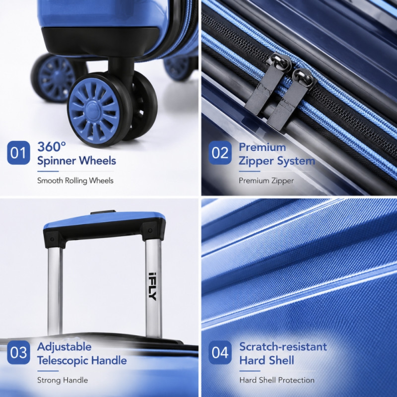 iFLY Spectre Versus Hardside Spinner Trolley – Black & Blue (24 x 16.5 x 11.5 inch)