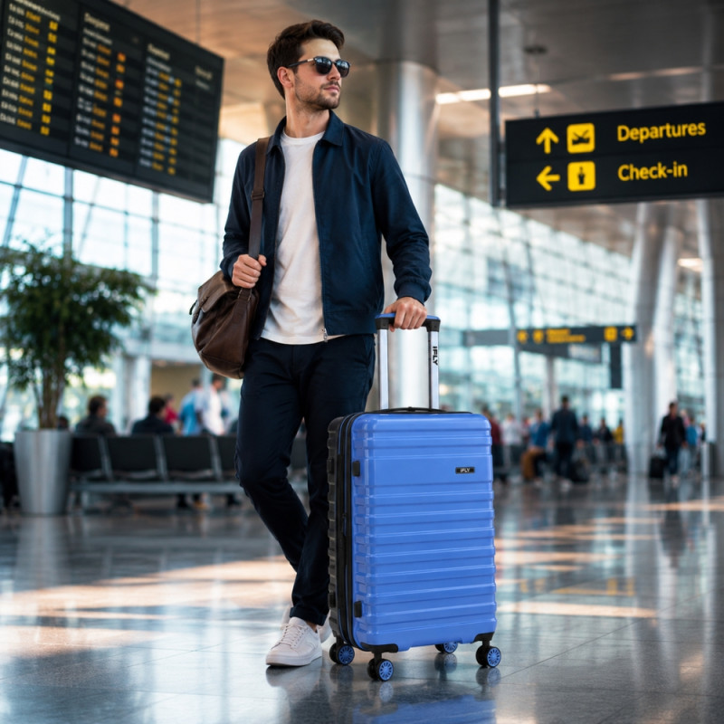 iFLY Spectre Versus Hardside Spinner Trolley – Black & Blue (24 x 16.5 x 11.5 inch)
