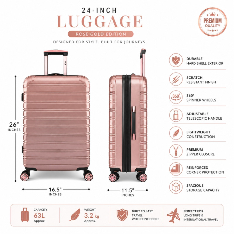 iFly Polypropylene (PP) Trolley 24" – Rose Gold
