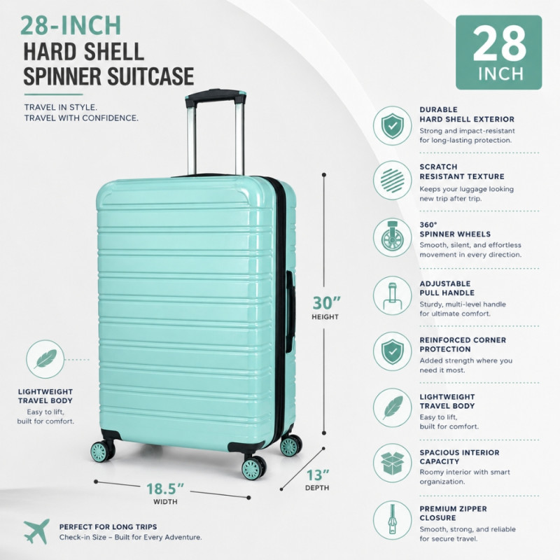 iFLY Spectre Versus Hardside Spinner Trolley – Aqua (28 X 13.5 X 13 Inch)