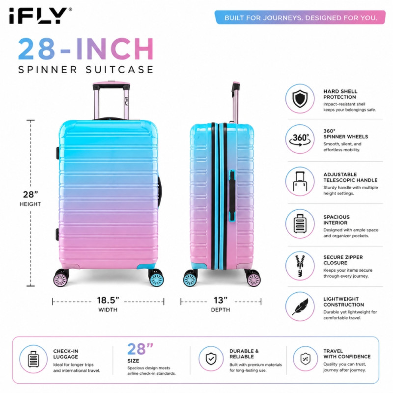 iFLY Spectre Versus Hardside Spinner Trolley – Aqua & Pink (28 X 13.5 X 13 Inch)
