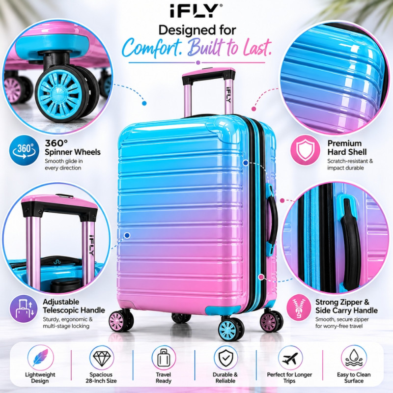 iFLY Spectre Versus Hardside Spinner Trolley – Aqua & Pink (28 X 13.5 X 13 Inch)