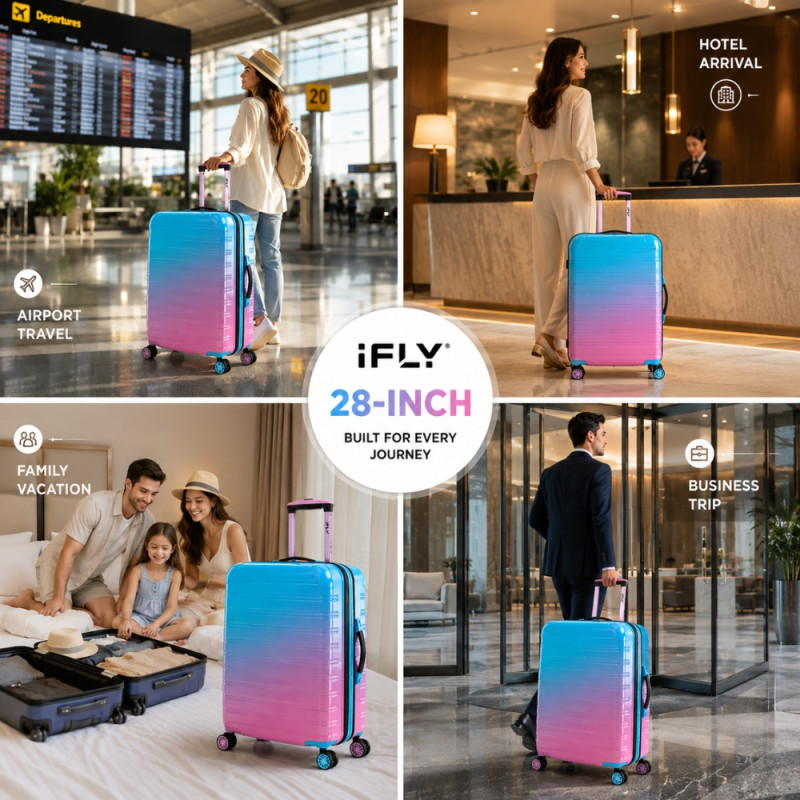 iFLY Spectre Versus Hardside Spinner Trolley – Aqua & Pink (28 X 13.5 X 13 Inch)