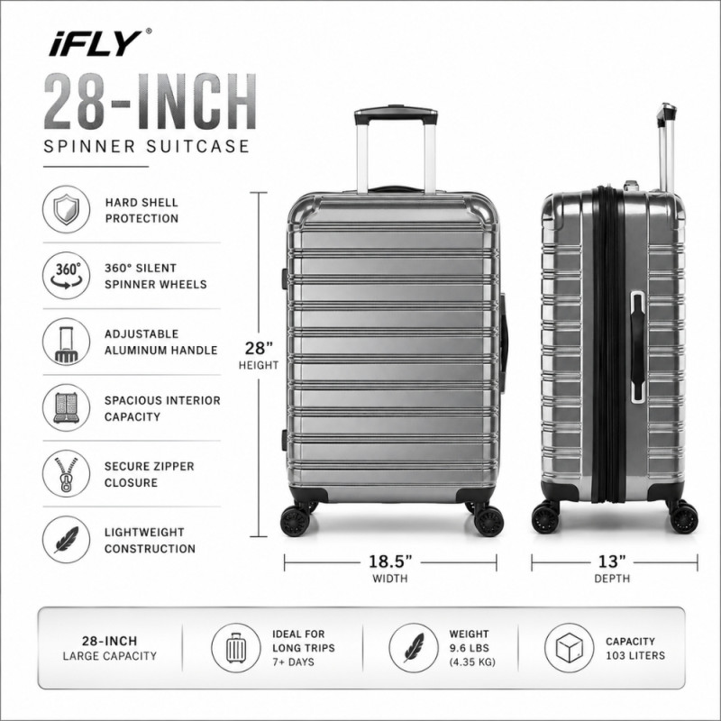 iFLY Spectre Versus Hardside Spinner Trolley – Grey (28 X 13.5 X 13 Inch)