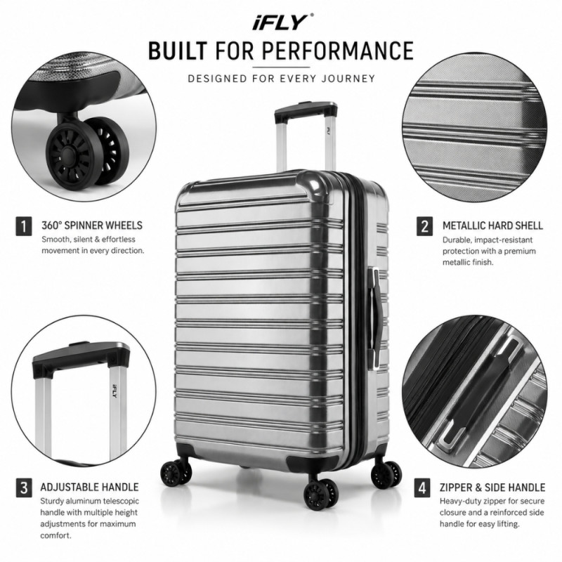 iFLY Spectre Versus Hardside Spinner Trolley – Grey (28 X 13.5 X 13 Inch)