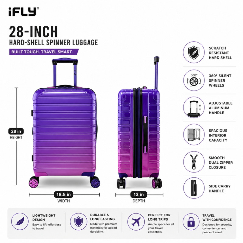 iFLY Spectre Versus Hardside Spinner Trolley – Indigo & Hot Pink (28 X 13.5 X 13 Inch)