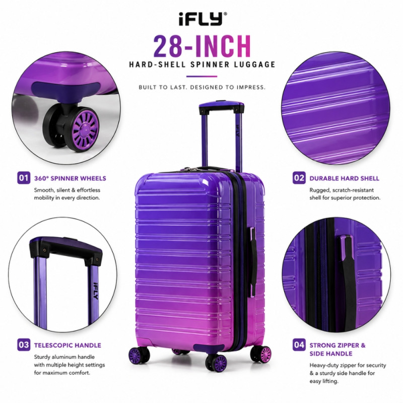 iFLY Spectre Versus Hardside Spinner Trolley – Indigo & Hot Pink (28 X 13.5 X 13 Inch)