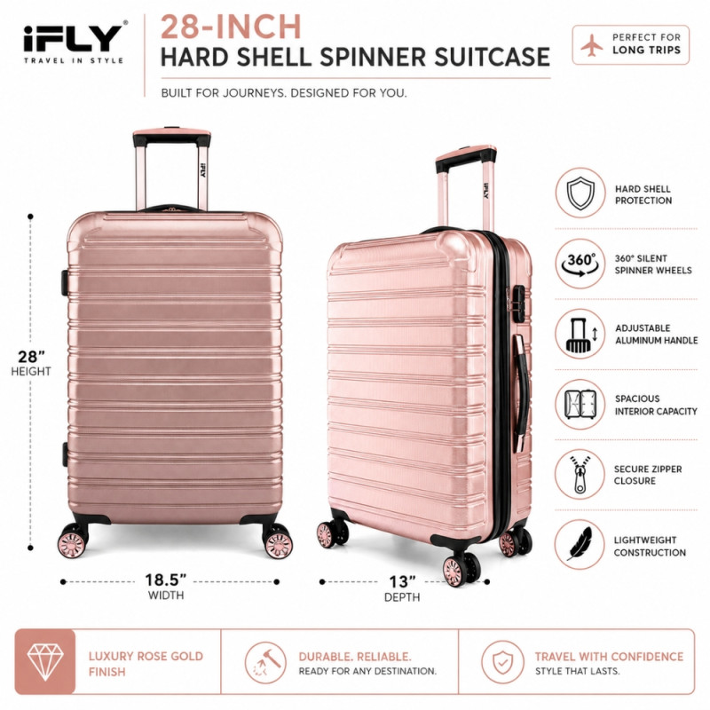 iFLY Spectre Versus Hardside Spinner Trolley – Rose Gold (28 X 13.5 X 13 Inch)