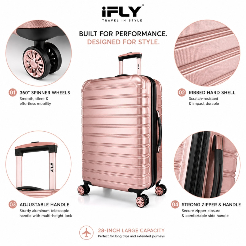 iFLY Spectre Versus Hardside Spinner Trolley – Rose Gold (28 X 13.5 X 13 Inch)