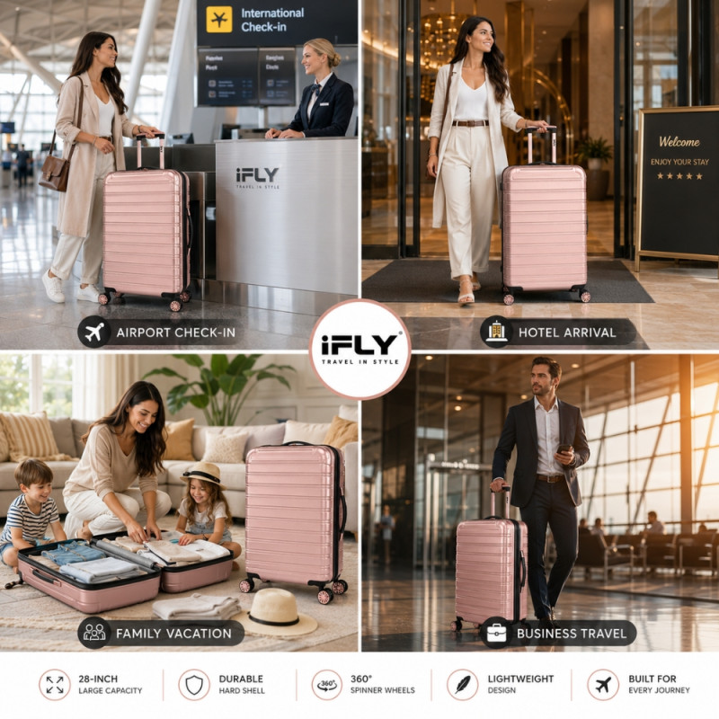 iFLY Spectre Versus Hardside Spinner Trolley – Rose Gold (28 X 13.5 X 13 Inch)