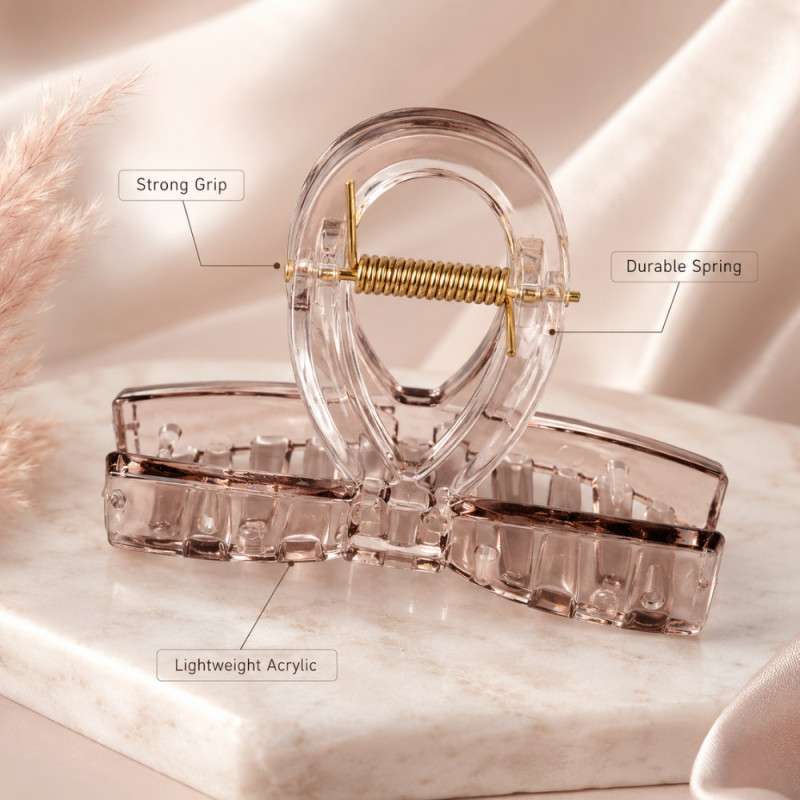 Evocative transparent, bow-shaped acrylic hair claw clip with a durable spring – Light Gray (8.5cm)