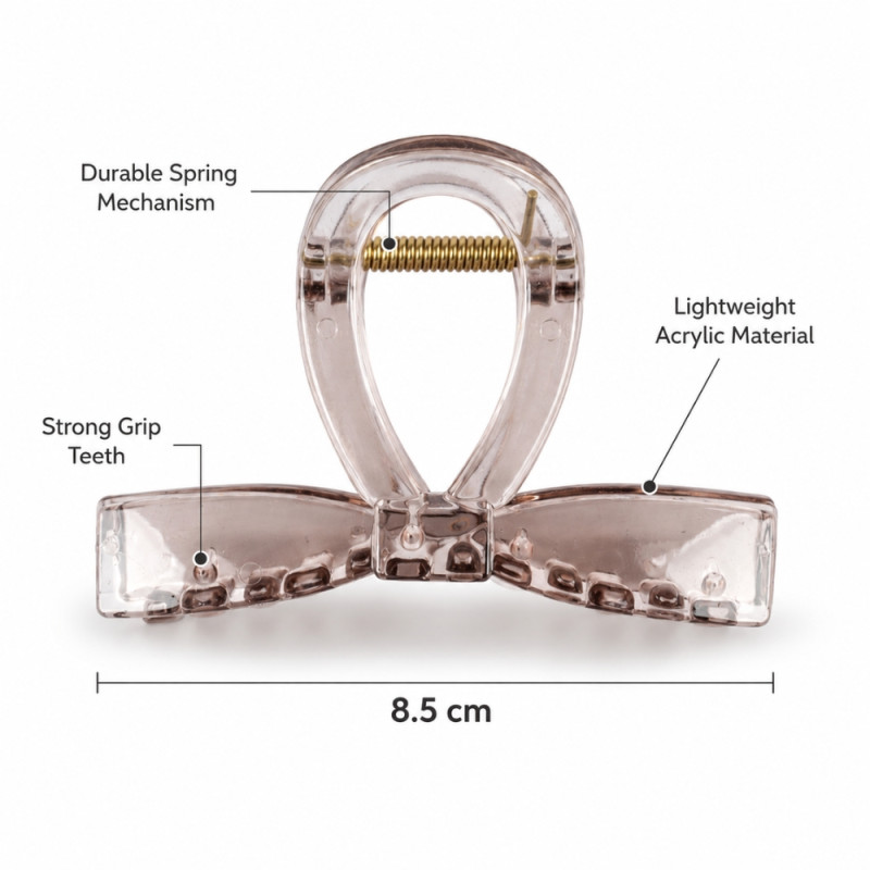 Evocative transparent, bow-shaped acrylic hair claw clip with a durable spring – Light Gray (8.5cm)