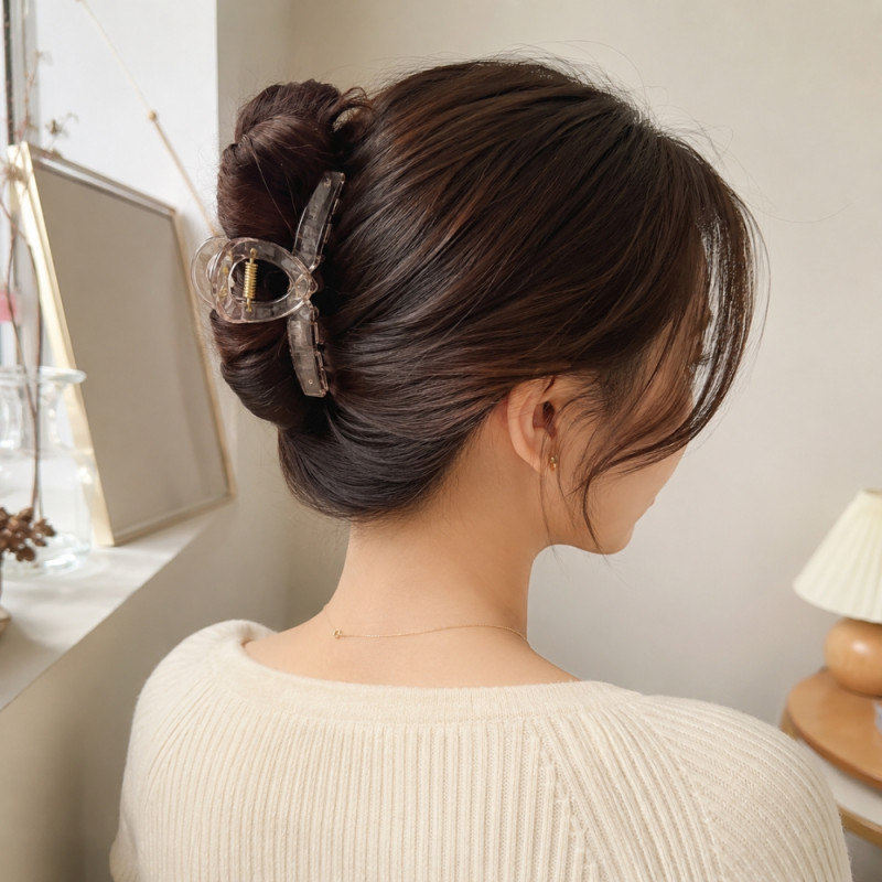 Evocative transparent, bow-shaped acrylic hair claw clip with a durable spring – Light Gray (8.5cm)