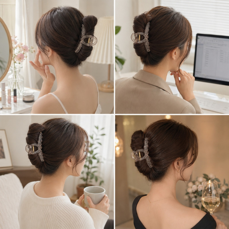 Evocative transparent, bow-shaped acrylic hair claw clip with a durable spring – Light Gray (8.5cm)
