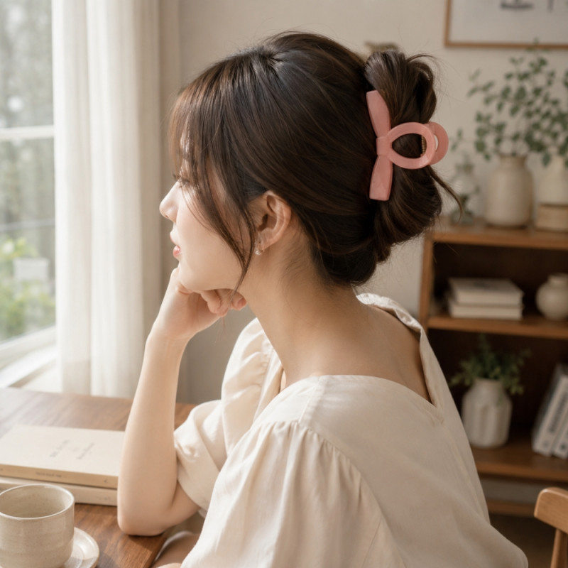Romantic pink Miniso bow hair claw clip – Pastal Orange (8.5cm)