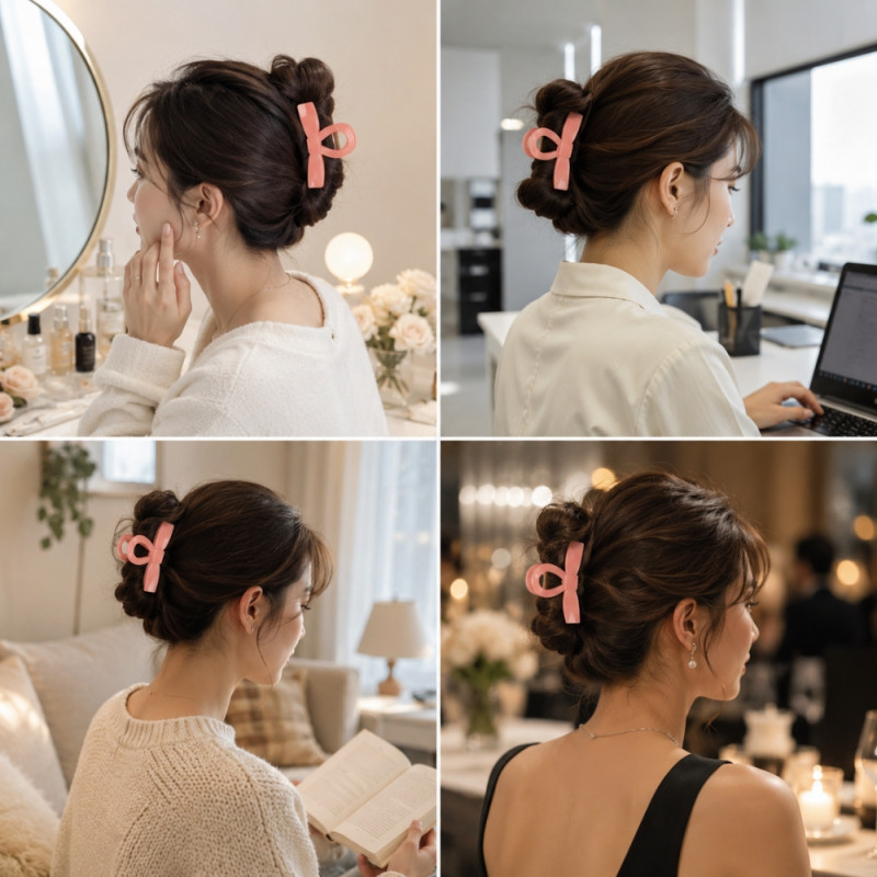 Romantic pink Miniso bow hair claw clip – Pastal Orange (8.5cm)